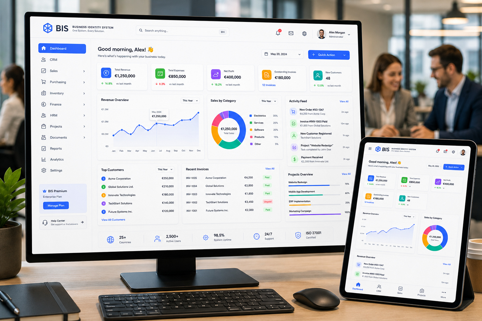 BlueCrest Business Group responsive website shown across desktop, laptop, tablet and mobile devices
